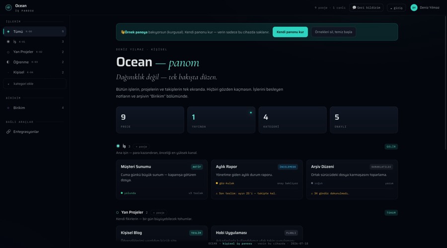 Ocean — canlı demo panosunun önizlemesi