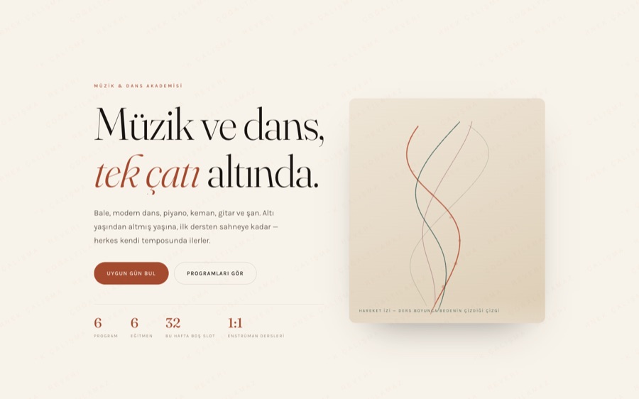 Müzik ve dans akademisi — canlı demo önizlemesi